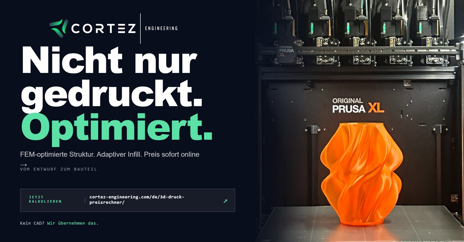 3D-Druckservice Stuttgart – optimiertes, gedrucktes Bauteil von Cortez Engineering